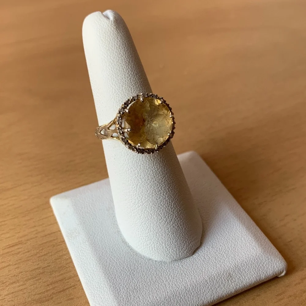 VINTAGE ROUND YELLOW CITRINE CZ STERLING SILVER RING